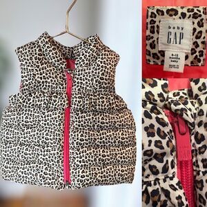BabyGAP | Baby Toddler Girls 6-12 Month Puffer Vest Leopard Print Hot Pink Tan